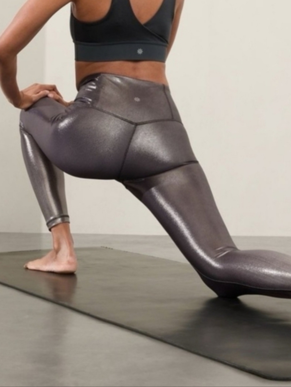 Athleta Silver Metallic Leggings Yoga Pants Large - Picture 3 of 9